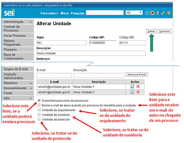 tela incluir tipo unidade